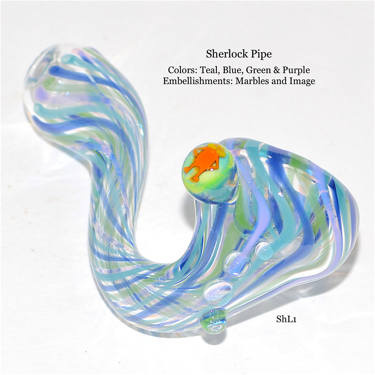 Sleek and Vibrant Handmade Glass Sherlock Pipe With Teal and Black 
